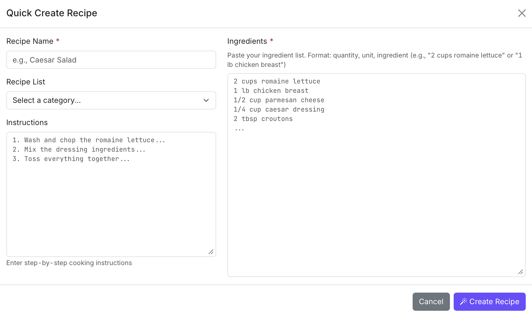 AI-assisted parsing showing extracted line items matched to inventory